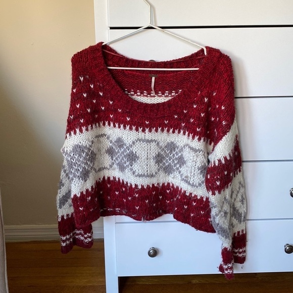 Free People cozy red and white sweater, size M - Picture 1 of 4